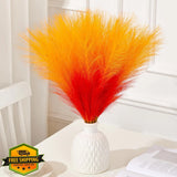 Serwalin 6pc 17.7" Gradient Red Orange Faux Pampas Grass Decor Pampas Grass