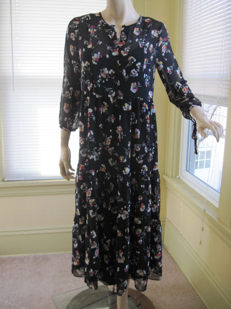 NWT Madewell Carnation Toss Black Floral Sheer Midi Dress with Slip $158 Sz S Carnation