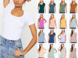 Women's Basic T-Shirt Scoop Neck Cotton Short Sleeve Solid Knit Plain Top Fitted Roses