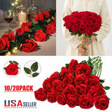 20_ Red Silk Roses Artificial Flowers Realistic Bouquet Romantic Gift Home Decor Roses