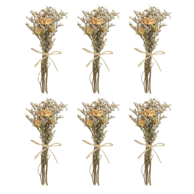 6 Pcs Mini Rose Dried Flower Bouquet Baby's Breath Boho DIY Gift Cream Dried Flower