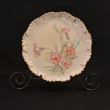 JPL Pouyat Limoges 8 5/8" Plate Hand Painted Pink Carnations w/Gold 1890-1932 Carnation