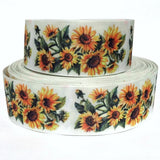 GROSGRAIN RIBBON  5/8", 7/8", 1.5", 3" Sunflowers S3F Printed - Bulk Sunflower