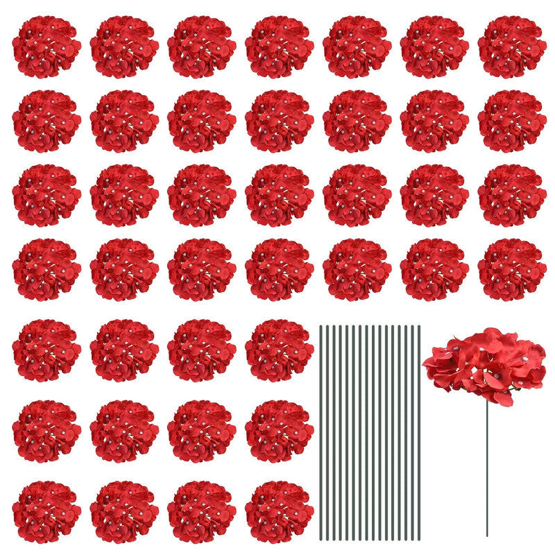 Silk Hydrangea Flowers, Red Artificial Flowers for Wedding 64 Set Hydrangea