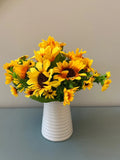 One bouquet 4 bunches Yellow Sunflower Silk Artificial Flowers in white vase- Z2 Sunflower