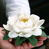 4.1"Chinese White Porcelain Beautiful Large Peony Flower Statue Home Decoration Peony