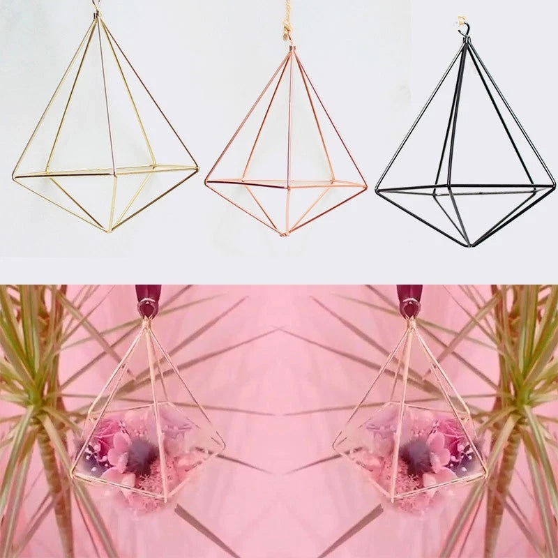 Geometric Bracket Garden Hanging Plant Rack Metal Pot Flower Holder Ornament Set Garden Plants