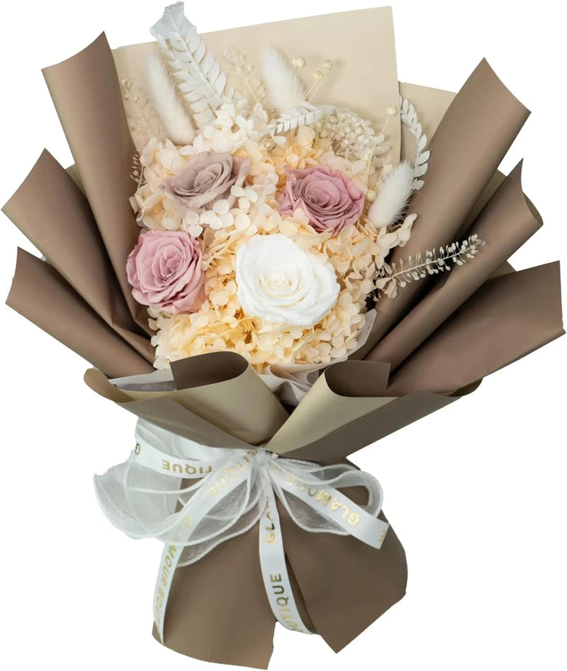 GLAMOUR BOUTIQUE Preserved Flowers Bouquet - Long-Lasting Flowers Forever in a Hydrangea