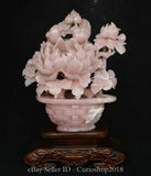16" Chinese Natural Pink Xiu Jade Carved Peony Flower Ò____Ó Potted Plant Statue Peony