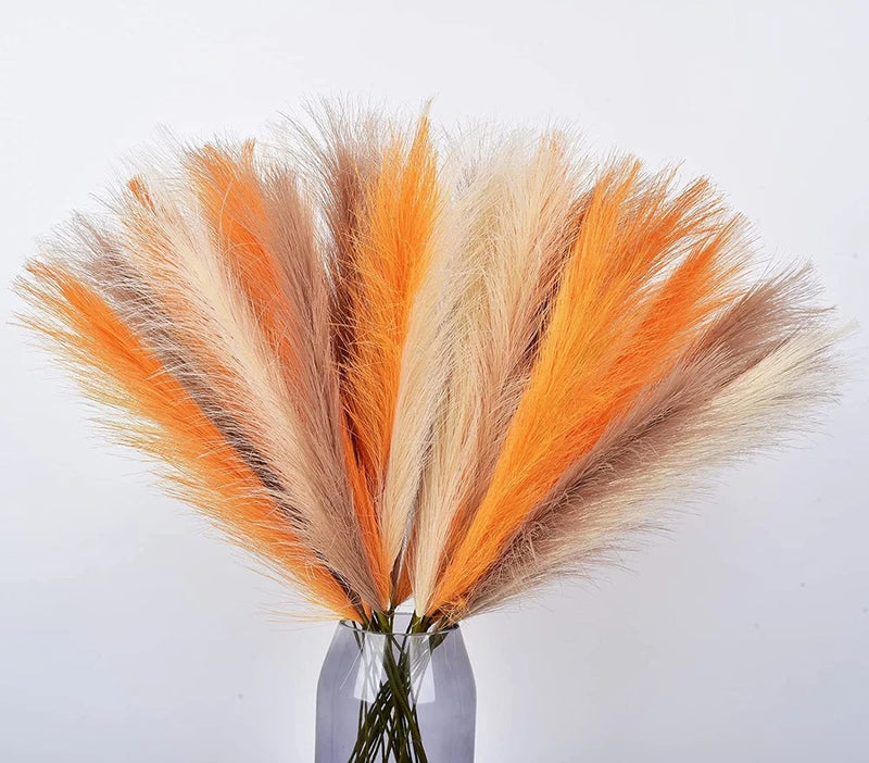 Artificial Pampas Grass Bouquets,12pcs 23Inch,Orange Home Decor,Orange Pampas Grass