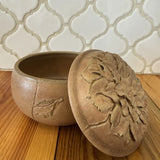 Studio Art Pottery Lidded Trinket Box Stoneware Hydrangea Artist Signed Hydrangea