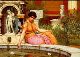 Hand painted Oil painting john william godward a lily pond beauty girl & flowers Lily