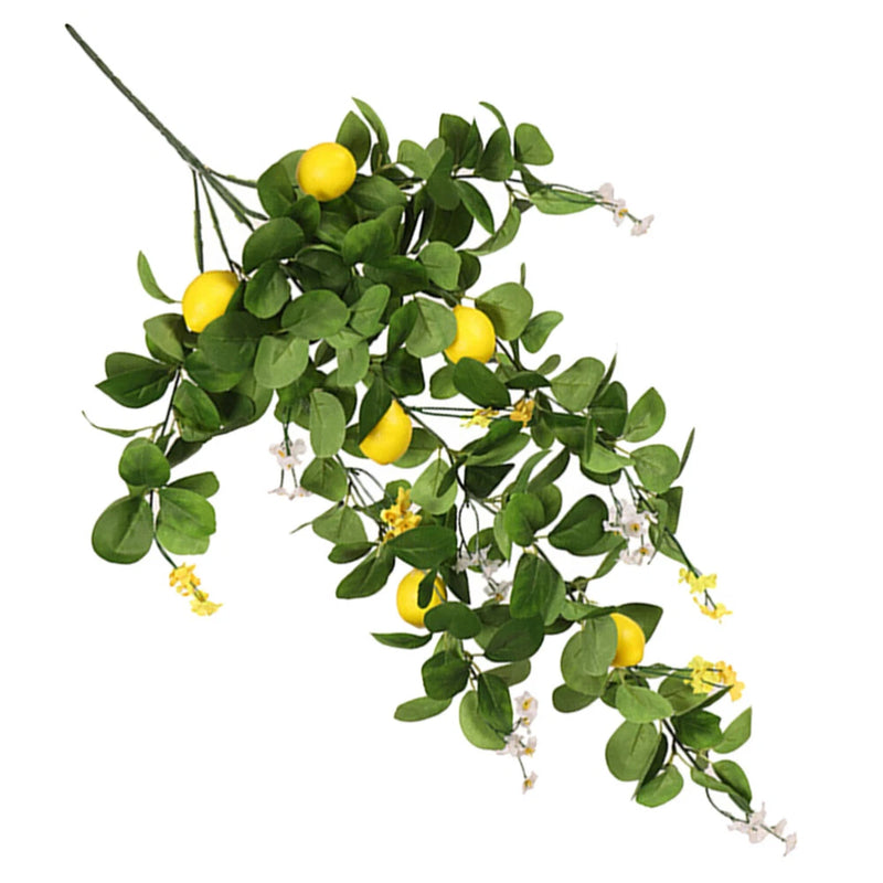 Artificial faux lemon branch pick with green leaves and yellow lemons