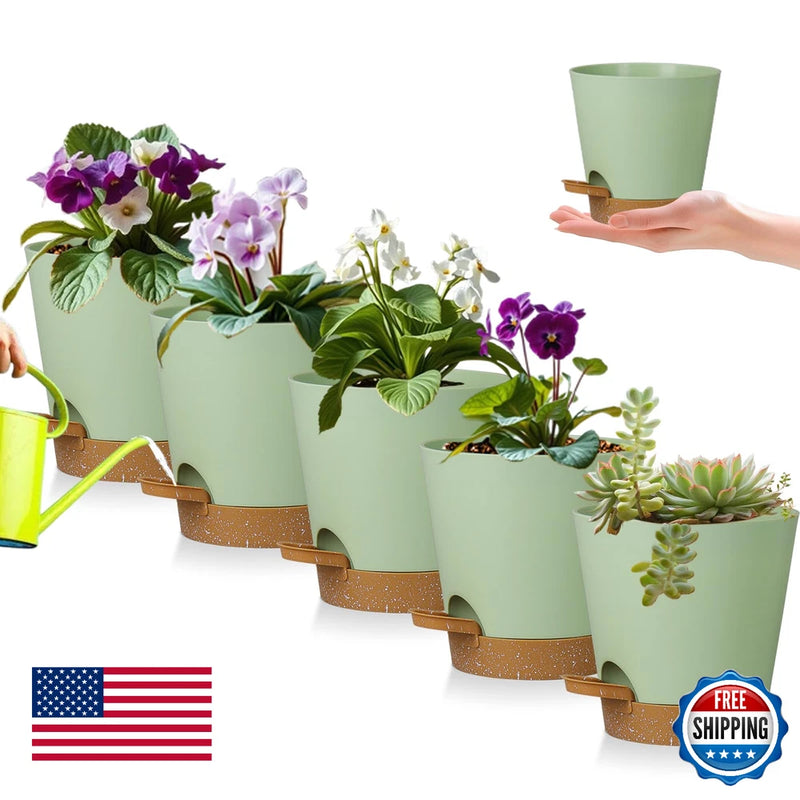 5 Pack 5" Self-Watering Pots for African Violets & Houseplants w/ Drainage Orchids