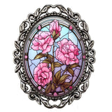 January Birth Month Flower Faux Stained Glass Art Print Carnation Flowers Brooch Carnation