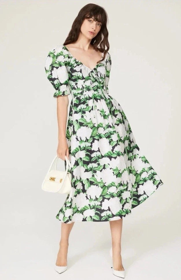 Hill House Ophelia Dress XL Hydrangea Floral Night Bloom Milkmaid Cottagecore Hydrangea
