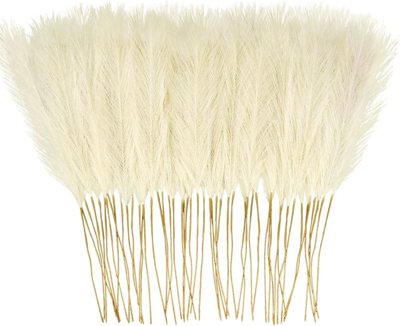 50PCS Faux Pampas Grass, 21.6" Short Artificial Pompous Grass 50 PCS, Beige Pampas Grass