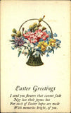 Easter postcard ~ flowers bouquet basket ~ pussy willow forget me nots lilies Lily