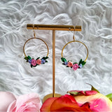 Rose Peony Hydrangea Wreath Dangling Earrings Hydrangea