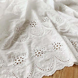 Off white Cotton Fabric Retro Eyelet Cotton Floral Bridal Lace Scalloped Fabric Flowering Plants