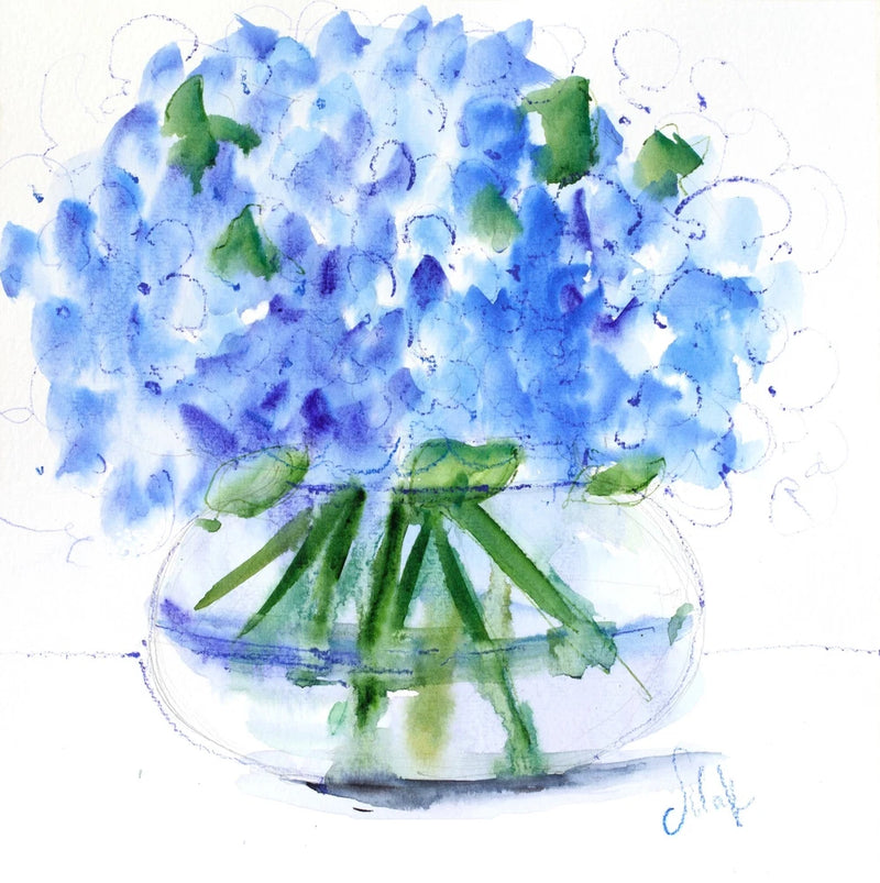 Hydrangea Painting Flower Bouquet in Vase Original Watercolor Floral Home Decor Hydrangea