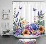 Plant Green Leaf Purple Hydrangea Flower ShowerÊCurtainÊBathroomÊAccessoriesÊSet Hydrangea