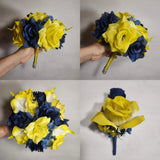 Yellow Navy Blue Rose Calla Lily Bridal Wedding Bouquet Accessories Bouquet