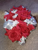 NEW 4" Long Artificial 5 Red Rose Wrist Corsage With Sparkly Silver Bow/Leaves Bouquet