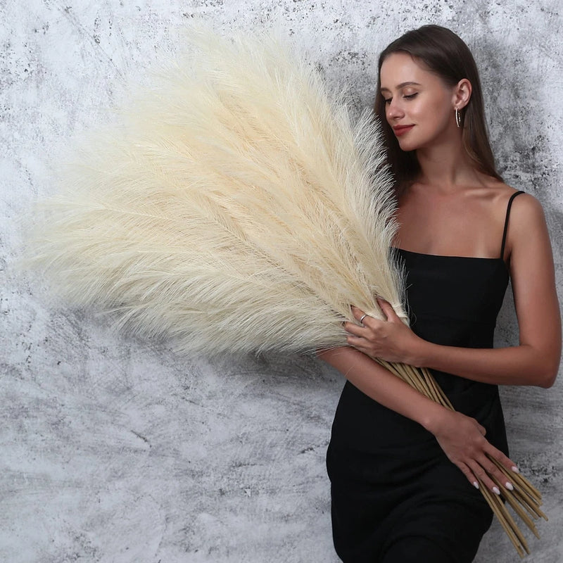 8 Pcs 45 inch Tall Faux Pampas Grass Decor, Large Artificial Beige Pompous Gr... Pampas Grass