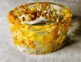 Handmade Resin Bangle with Real Flowers Ð Yellow BabyÕs Breath & Hydrangea, Uniq Hydrangea