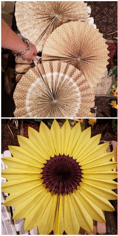 Wedding Hanging Decorations Sunflower and Lace Print Fans Sunflower