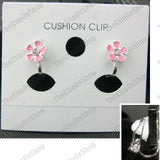 PINK DAISY CLIPS flower SILVER PLATED clip on EARRINGS small fake studs DAISIES Daisies