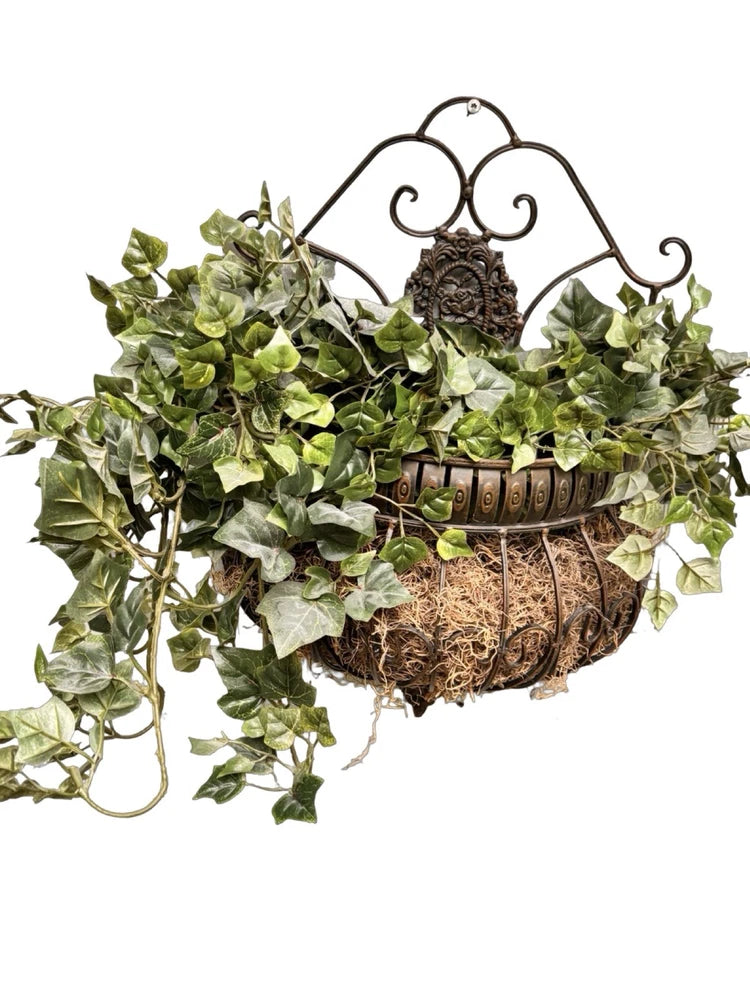 Artificial Plant In Metal Hanging Basket Hedera Helix Faux Ivy Silk Plant Green Plant