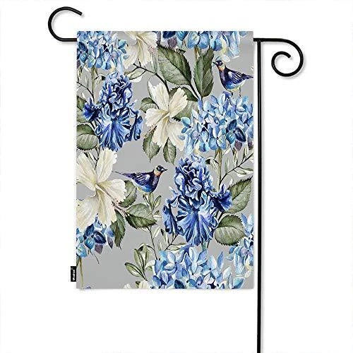 Floral Garden Flag Spring Plant Flowers Hydrangea Hibiscus 12.5 x 18 Inch Green Hydrangea