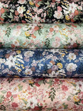 1Yard X 1.48meter Silky Crepe Satin Fabric Charmeuse Scarf Material Vintage Flowering Plants