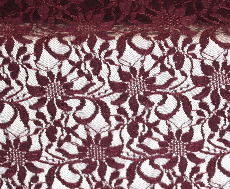 EMBROIDERED 3D FLORAL LACE ULTRA SOFT FABRIC BURGUNDY 59" WIDE BY THE YARD Flowering Plants