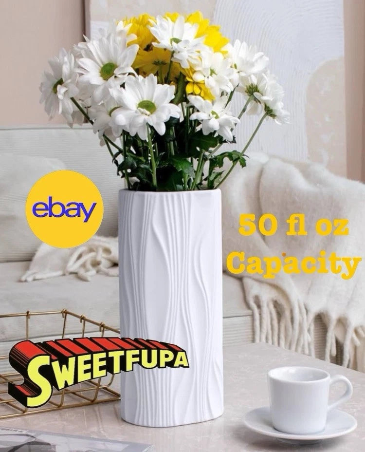 White Ceramic Vase Modern Deco Large for Pampas Grass Bouquet 9Ó Tall 50 fl oz Pampas Grass