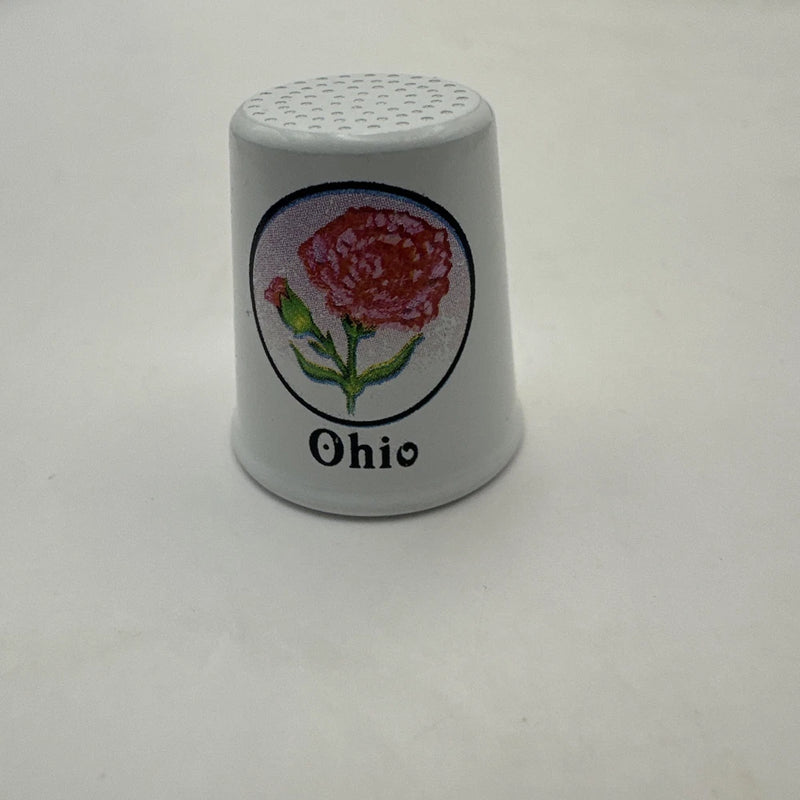 Thimble Cast Metal Enamel Ohio Made In USA Vintage State Flower Red Carnation Carnation
