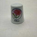 Thimble Cast Metal Enamel Ohio Made In USA Vintage State Flower Red Carnation Carnation