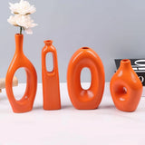 Orange Ceramic Vase Set of 4 Round Hollow Boho Vases Pampas Grass Flowers Gift Pampas Grass