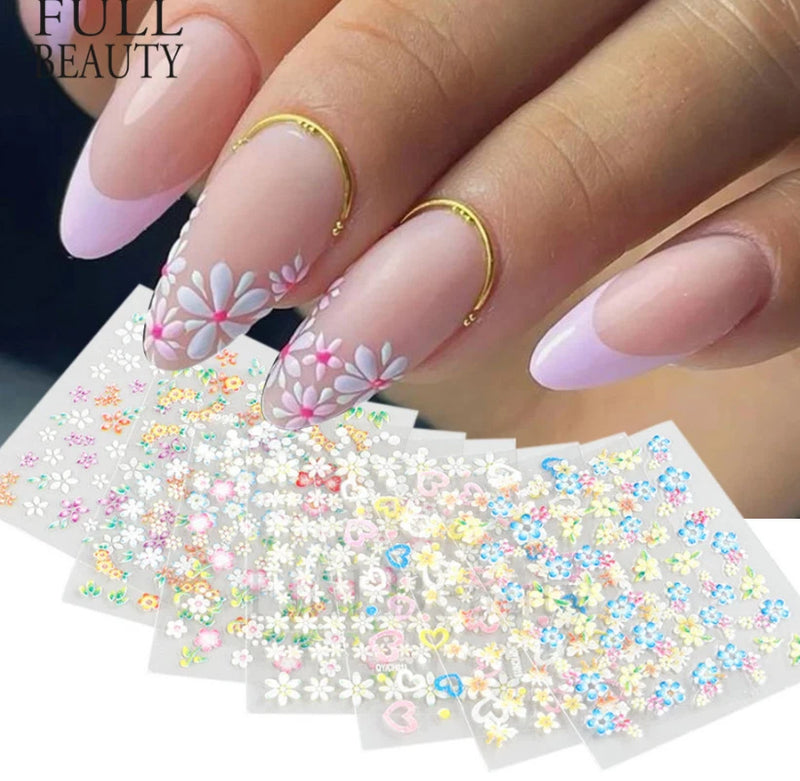 10 Sheets 3D Daisy Flower Butterfly Nail Art Stickers Charms Decoration Manicure Daisies