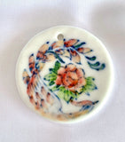 Hand Painted Phoenix & Peony Flower Large Flat Back Round Ceramic Pendant Peony