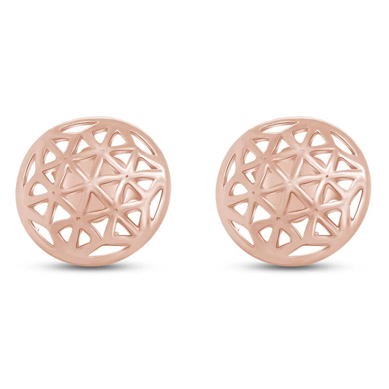 Rose gold-plated round stud earrings with Flower of Life geometric cutout pattern