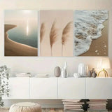 3pcs  Beach, Pampas Grass, Waves Canvas   Wall Art Canvas Framed 50x70cm Pampas Grass