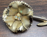 Vintage Large Long Stem Flower/Carnation Brooch Pin Gold Tone AB Center Carnation