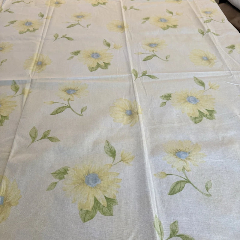 VTG Cotton Daisy Flowers Yellow Blue Sun-washed Ivory Upholstery Fabric 2ydx45 Daisies