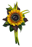 Handcrafted Leather Sunflower Floral Decor With Green & Purple Accents signed Sunflower