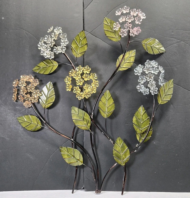 Vintage Art Metal Gold Floral Hydrangea Sculpture Wall Hanging DŽcor 25" Hydrangea