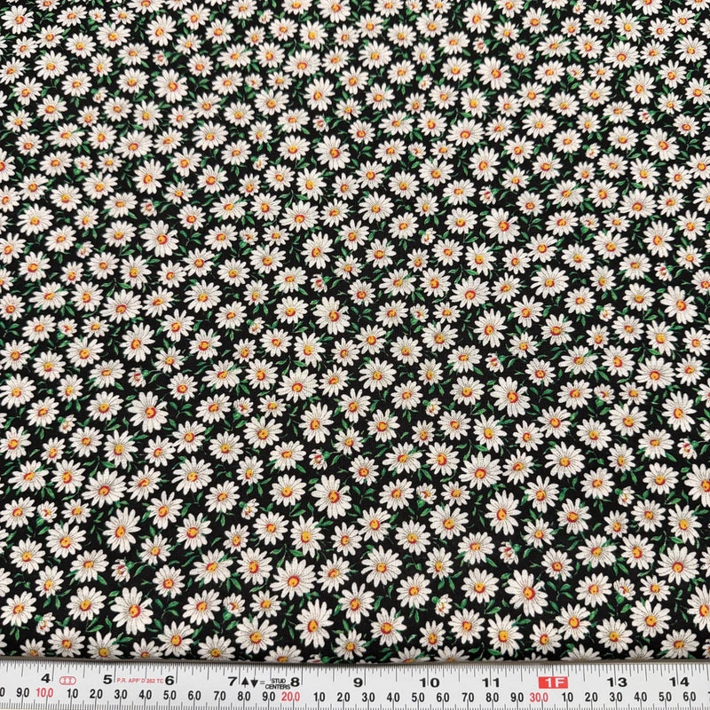 Vintage Joan Kessler Concord Daisy Floral Black Cotton Fabric by the HALF YARD Flowering Plants