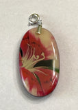 Vintage Hand Painted Lily on Agate Gemstone 925 Silver Bail Flower Lily